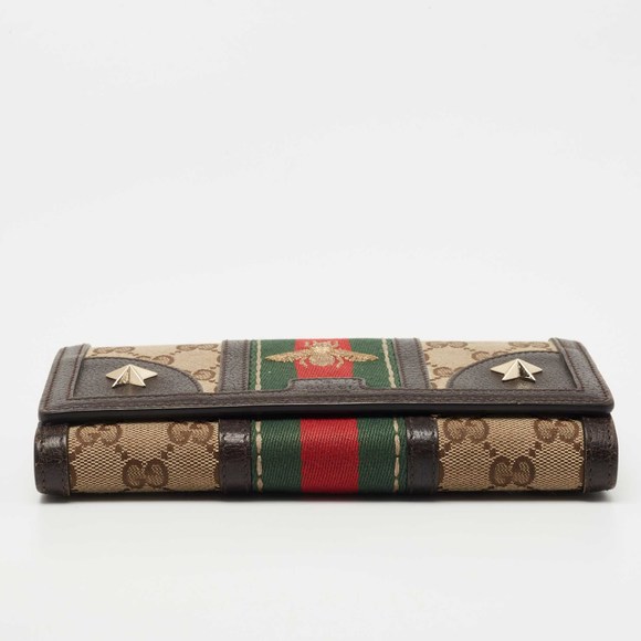 GUCCI Brown/Beige Canvas and Leather Bee Web Continental Wallet - Picture 8 of 8